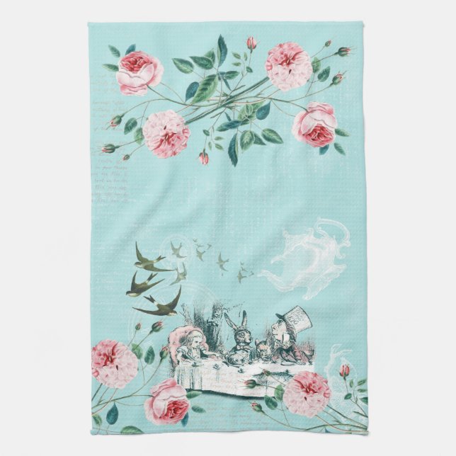 Wonderland Mad Tea Party Aqua Pink Handtuch (Vertikal)