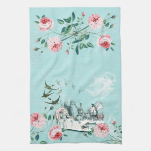 Wonderland Mad Tea Party Aqua Pink Tea Serviette