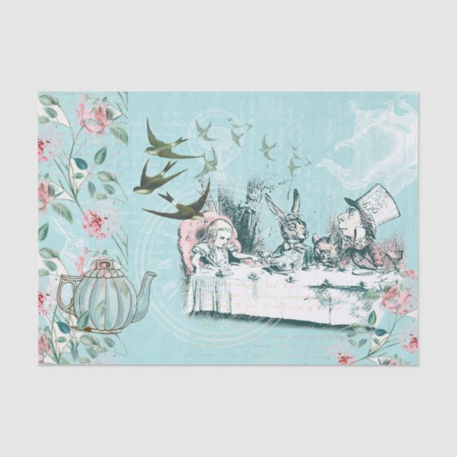 Wonderland Mad Tee Party Aqua Pink Tissue Paper Seidenpapier (Vorderseite)