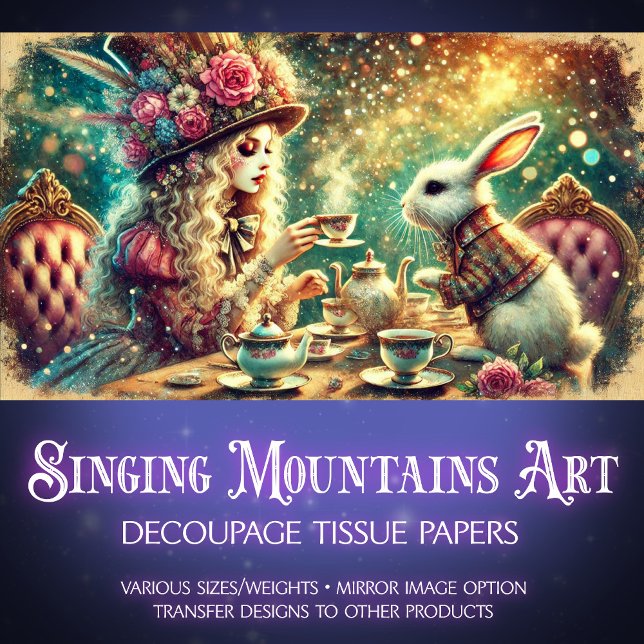 Wonderland Magic Girl and Rabbit Teatime Decoupage Seidenpapier (Von Creator hochgeladen)