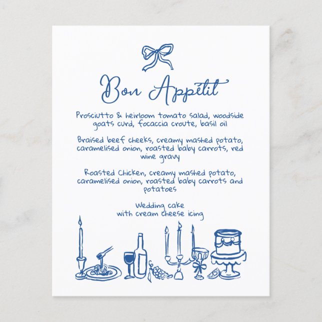 WONDERLAND Menu Mariage modifiable dessiné à la ma (Devant)