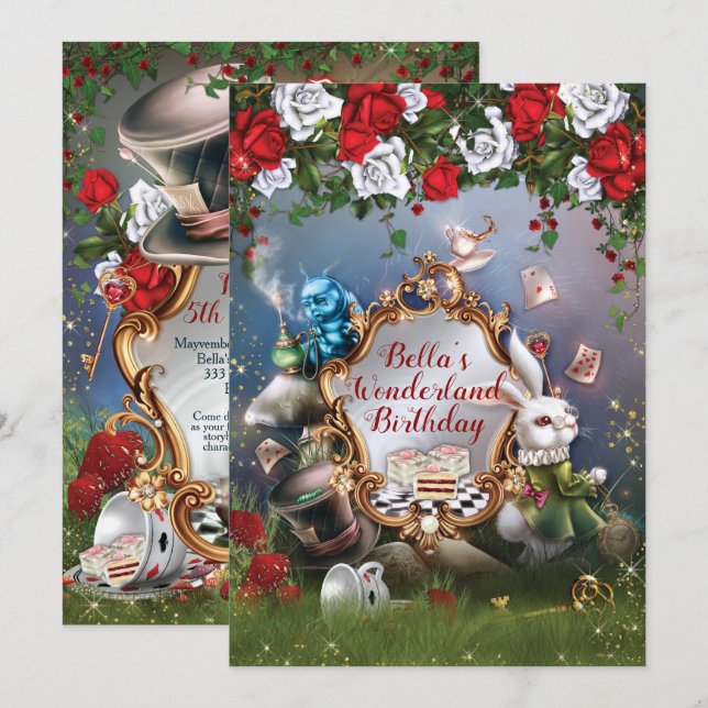 Wonderland-Party Einladung (Vorne/Hinten)