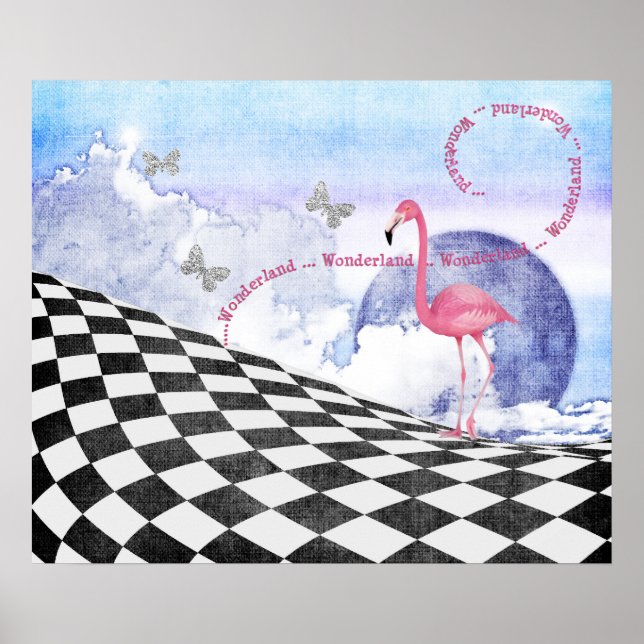 Wonderland Pink Flamingo Fantasy Art Poster (Vorne)