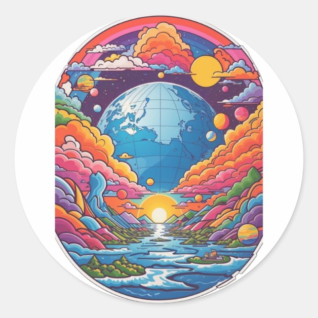 Wonderland Planet Runder Aufkleber (Vorderseite)