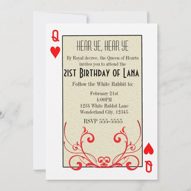 Wonderland Queen of Hearts Card Einladung (Vorderseite)