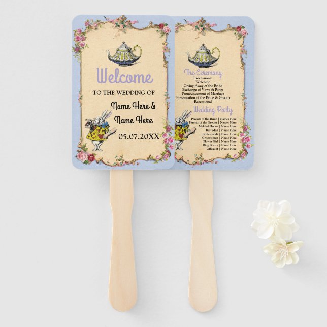 Wonderland Rabbit Wedding Program Vintag Fan Fächer (Vorne und Hinten)