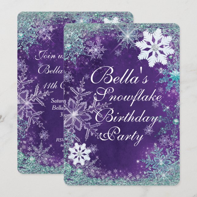 Wonderland Snowflake Party Invitations (Devant / Derrière)