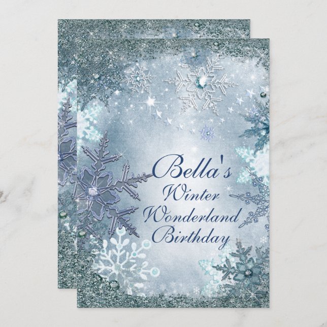 Wonderland Snowflake Party Invitations (Devant / Derrière)