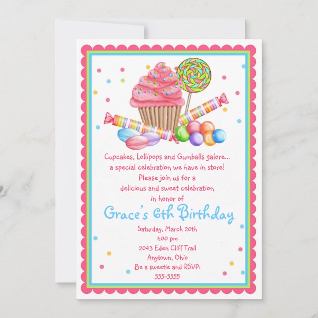 Wonderland Sweet Shop Cupcake Candy invitation (Devant)