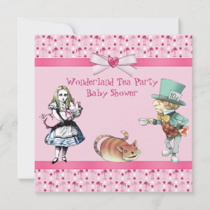 Wonderland Tee Party Pink Flamingos Babydusche Einladung
