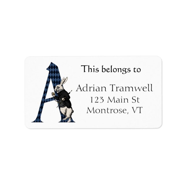 Wonderland White Rabbit Letter A Buchzeichen Adressaufkleber (Vorne)