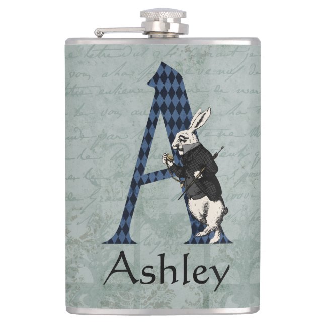 Wonderland White Rabbit Letter A Flachmann (Vorderseite)