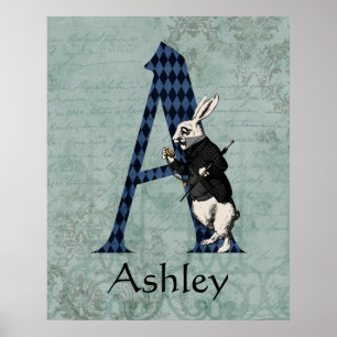 Wonderland White Rabbit Letter A Poster