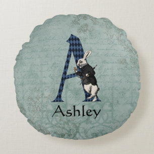 Wonderland White Rabbit Letter A Rundes Kissen