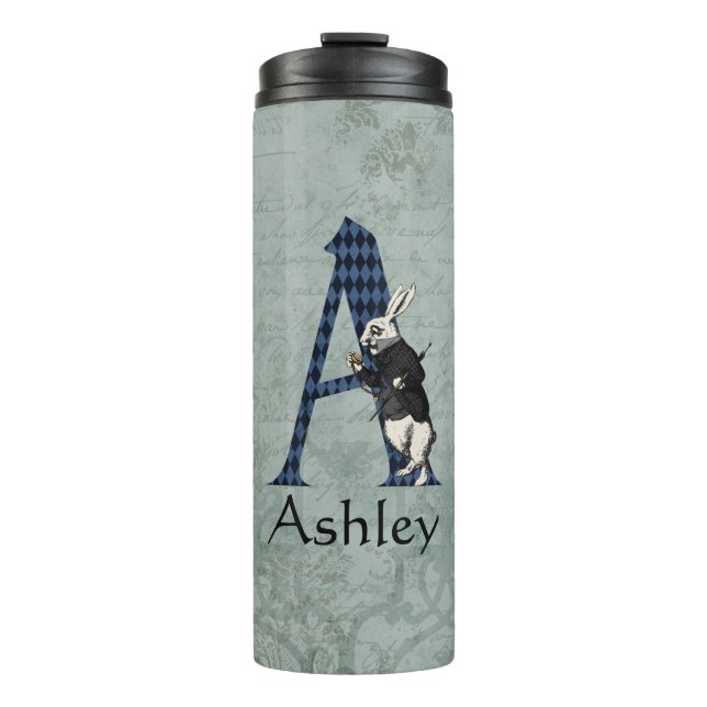 Wonderland White Rabbit Letter A Thermosbecher (Vorderseite)