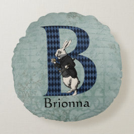 Wonderland White Rabbit Letter B Rundkissen Rundes Kissen