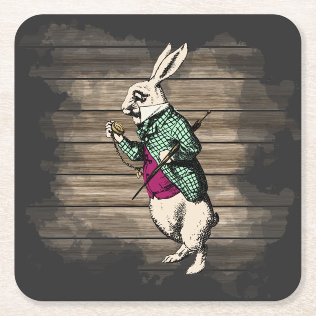 Wonderland White Rabbit Minze Rechteckiger Pappuntersetzer (Vorderseite)