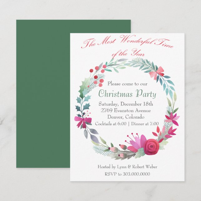 Wondertime Wreath Fête de Noël Invitation (Devant / Derrière)