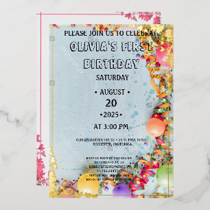 WONEderful rose Floral 1er anniversaire Invitation