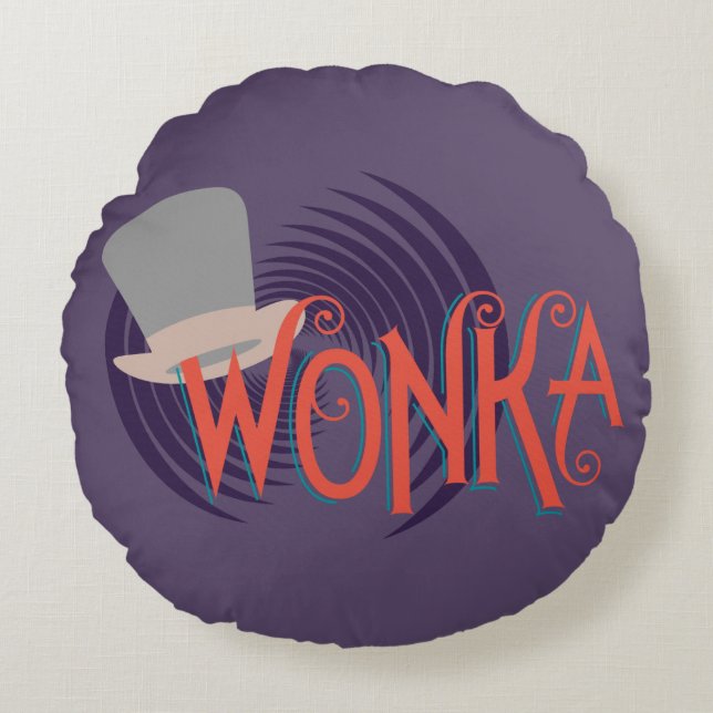 Wonka Spiral Logo Rundes Kissen (Vorderseite)
