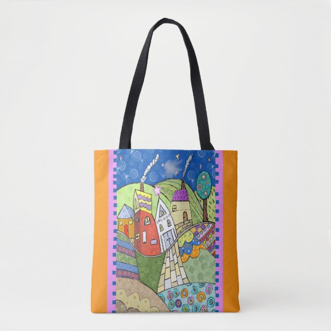 Wonky Folk Art Houses Tasche (Vorderseite)