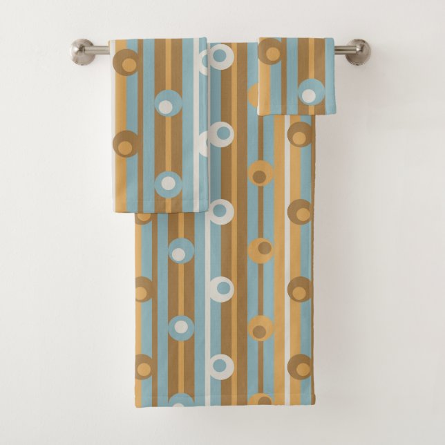 Wonky Polka Dosen und Streifen, Aprikose, Blau, br Badhandtuch Set (Insitu)