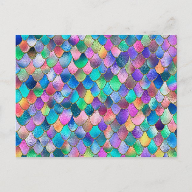 Wonky Rainbow Glitzer Metal Mermaid Scales Postkarte (Vorderseite)