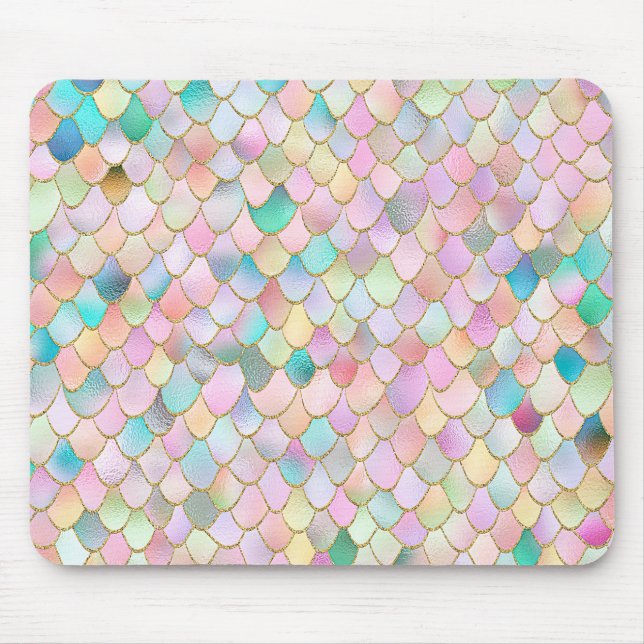 Wonky Trendy Rainbow Girl Metal Mermaid Scales Mousepad (Vorne)