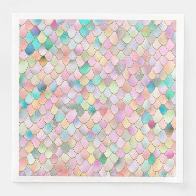 Wonky Trendy Rainbow Girl Metal Mermaid Scales Serviette (Vorderseite)