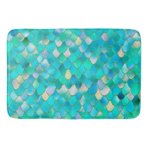 Wonky Watercolor Aquamariner Glitzer Metal Mermaid Badematte