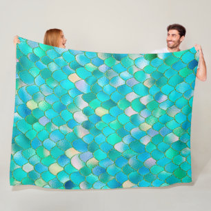 Wonky Watercolor Aquamariner Glitzer Metal Mermaid Fleecedecke