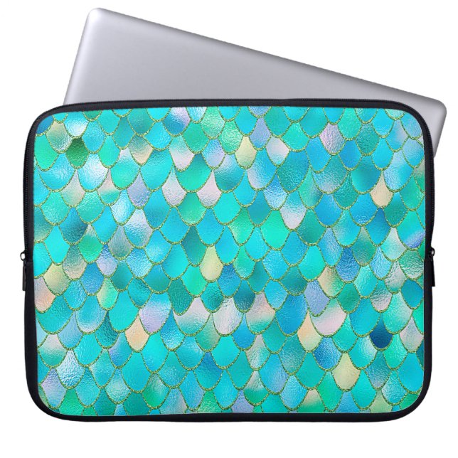 Wonky Watercolor Aquamariner Glitzer Metal Mermaid Laptopschutzhülle (Vorderseite)