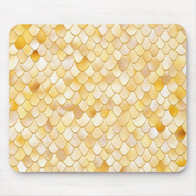 Wonky Watercolor Gold Glitzer Metal Mermaid Scales Mousepad (Vorne)
