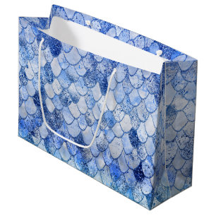 Wonky Watercolor Ocean Blue Glitzer Mermaid Scales Große Geschenktüte