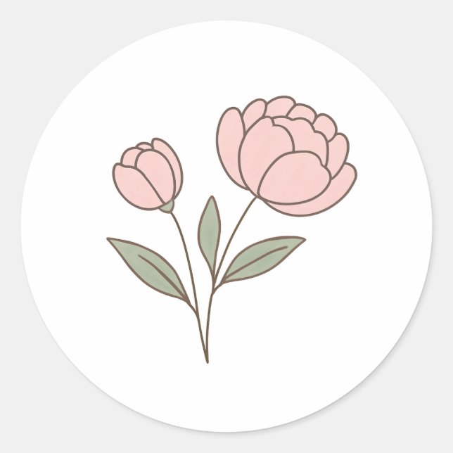 Wonky Zoo Peonies Classic Round Sticker (Vorderseite)