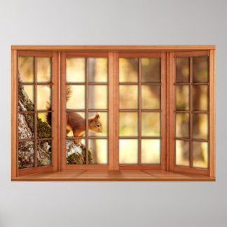 Wood 4 Pane Window Illusion - Eichhörnchen Poster