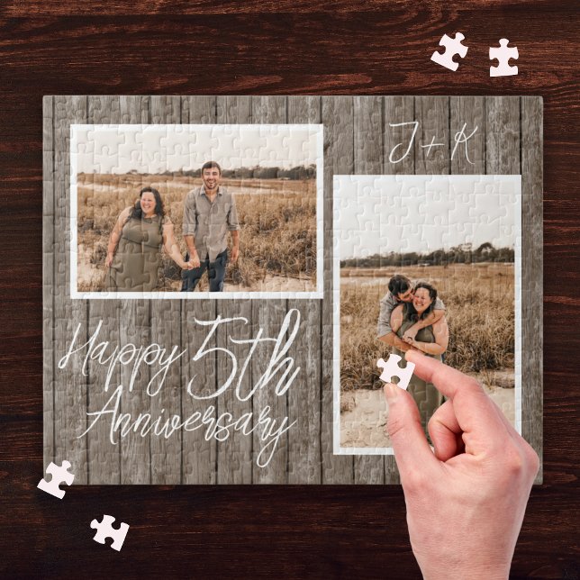 Wood 5th Wedding Anniversary Custom Foto Collage (Wood 5th Wedding Anniversary Custom Photo Collage Jigsaw Puzzle
)