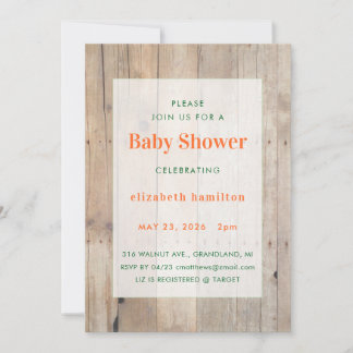 Wood Background Baby Shower Invitation Einladung