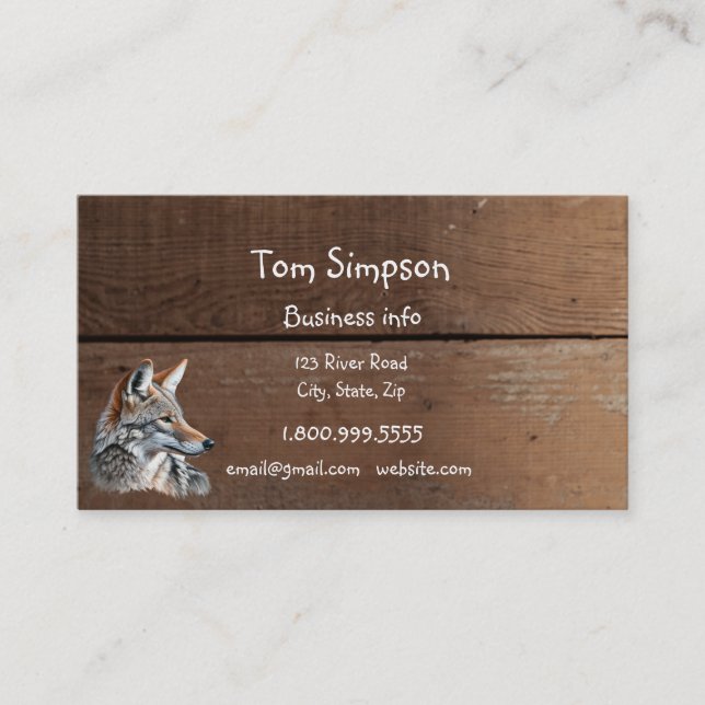  Wood Background Coyote Animal Wild West Theme Visitenkarte (Vorderseite)