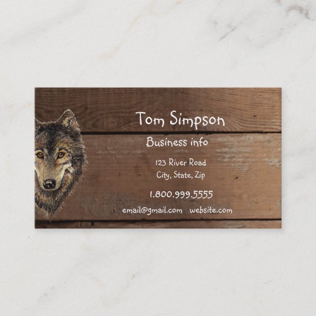  Wood Background Wolf Animal Wild West Theme Visitenkarte (Vorderseite)