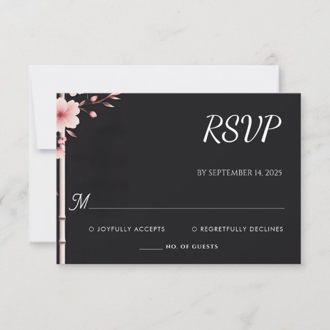 Wood Bamboo Pink Sakura Cherry Blossom Hochzeit RSVP Karte (Vorderseite)