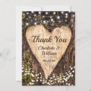 Wood Bark Baby Atemherz Rustikale Hochzeit Dankeskarte