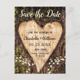 Wood Bark Heart Baby-Hochzeit retten das Datum Postkarte