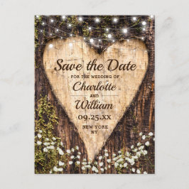 Wood Bark Heart Baby-Hochzeit retten das Datum Postkarte
