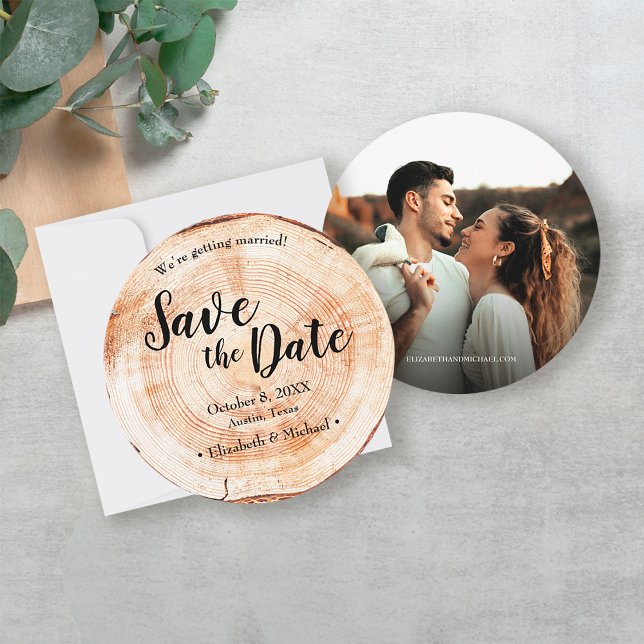 Wood bark Rustic Wedding Save the date photo Einladung (Von Creator hochgeladen)