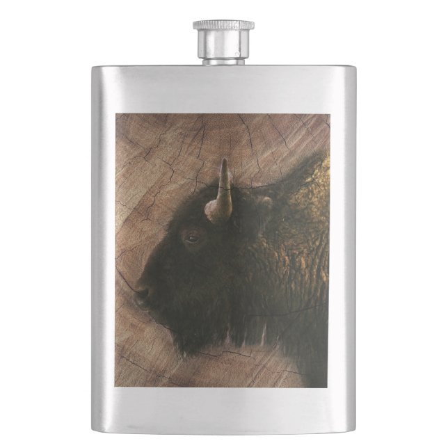 Wood Bison Buffalo Flachmann (Vorderseite)