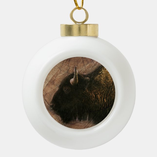 Wood Bison Buffalo Keramik Kugel-Ornament (Vorderseite)