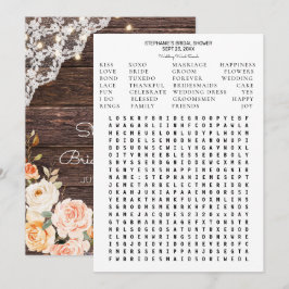 Wood Blush Peach Floral Brautparty Word Suche Einladung