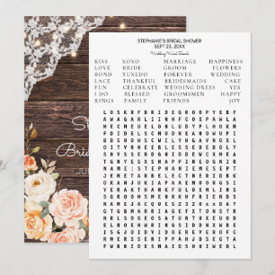 Wood Blush Peach Floral Brautparty Word Suche Einladung