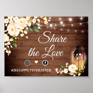 Wood Blush Rose Rustic Wedding Hashtag Zeichen Poster